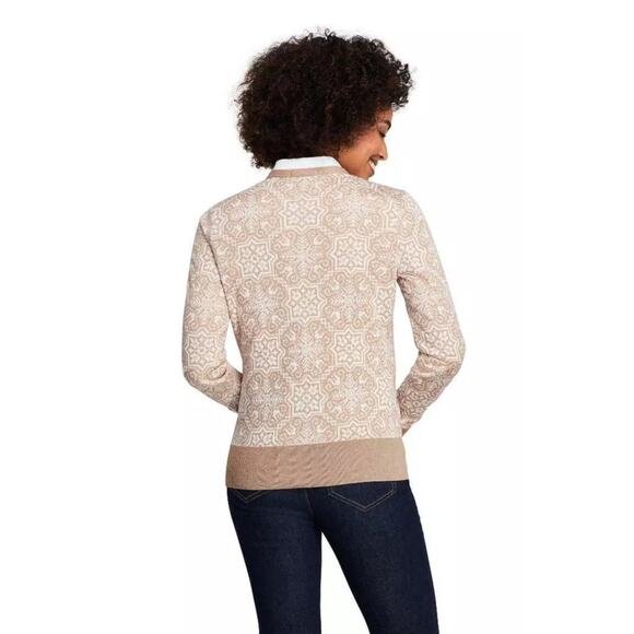 Lands’ End Ivory Snowflake Supima Cotton Sweater Cardigan Size Large - Picture 2 of 10